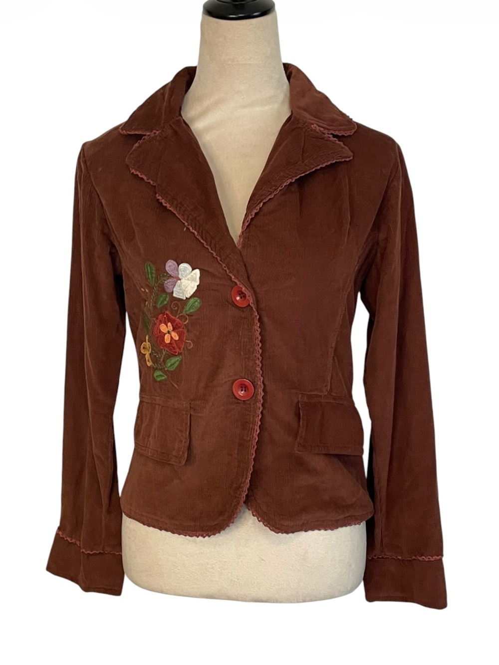 Angie Embroidered Brown Corduroy Blazer-y2k- M